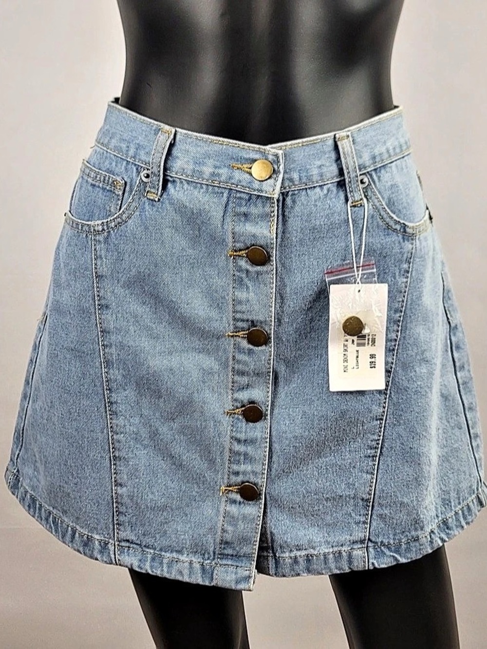 NWT! Denimwear Button Front Denim Skirt Mini Skirt Blue Large